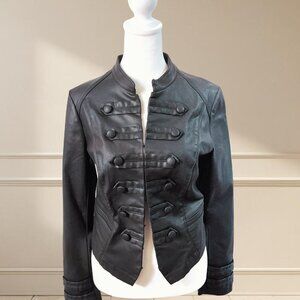 White House Black Market Faux Leather Military Jacket | Size 2
